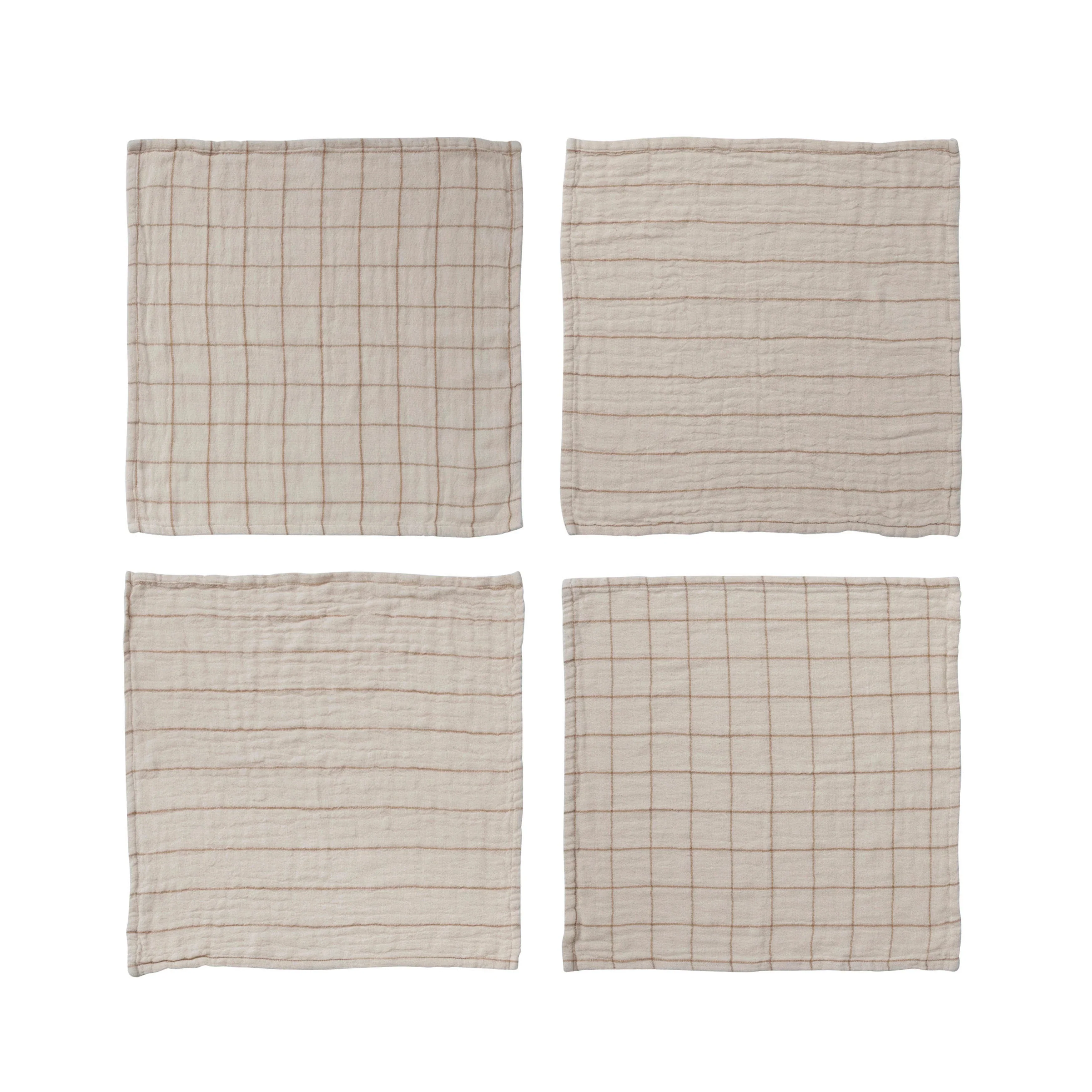 Cotton Double Cloth Napkins with Grid/Stripe Pattern, Set of 4 - Image 4