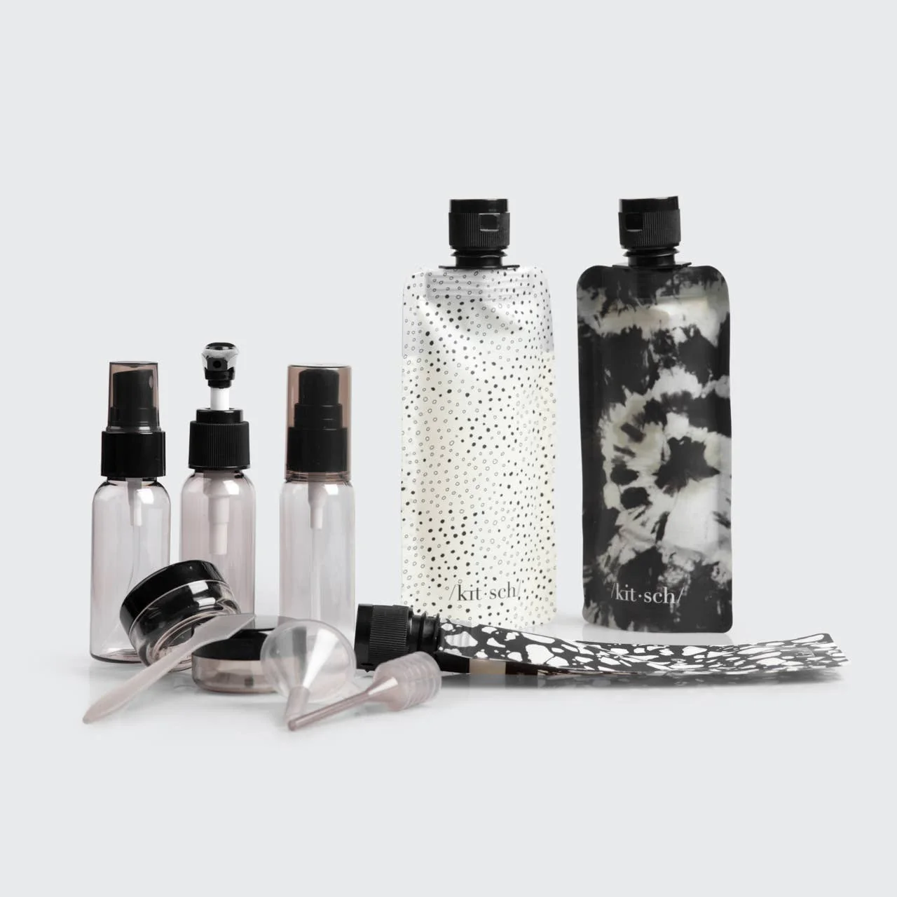 KITSCH - Travel Bottles For Toiletries 11 Pack - Black & Ivory - Image 2