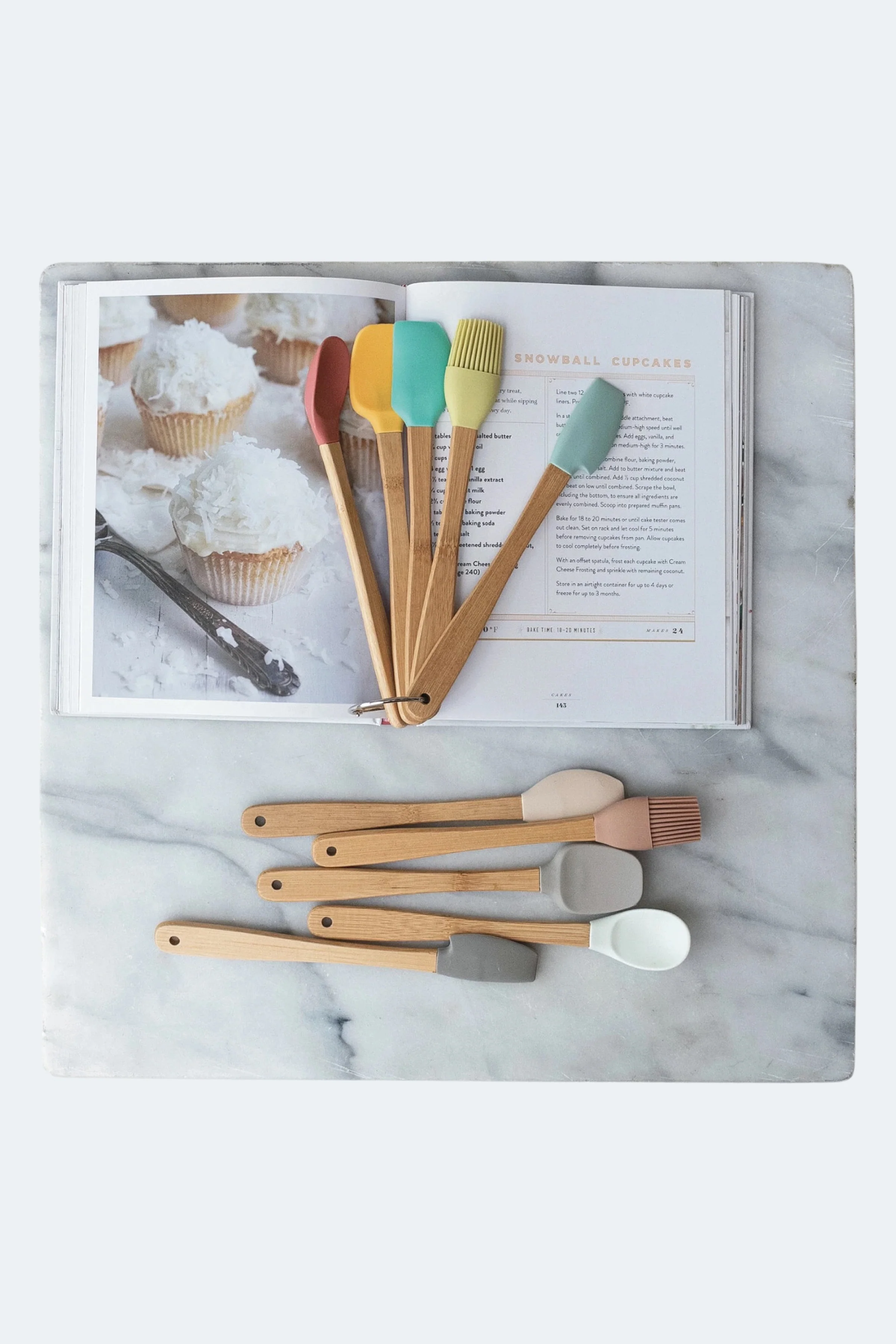 Silicone & Beech Wood Mini Kitchen Utensils Neutrals, Set of 5 - Image 2
