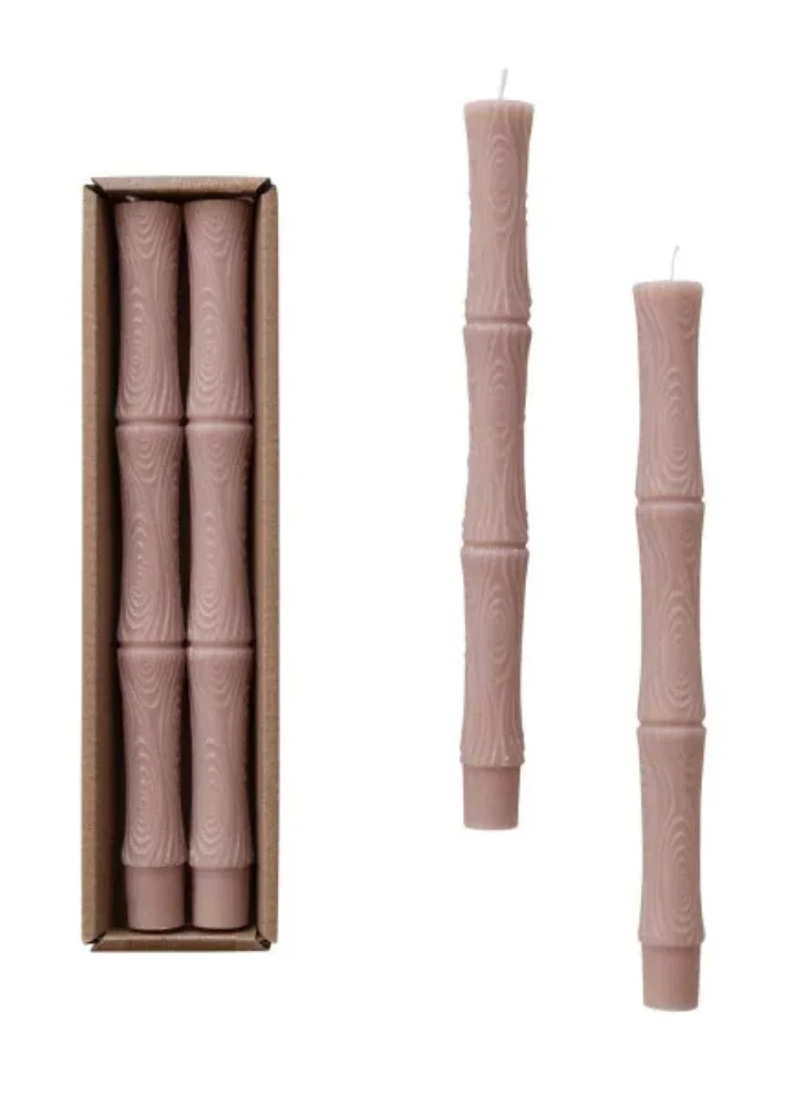 Unscented Sculpted Taper Candles, Khaki Color, Set of 2 - Image 5